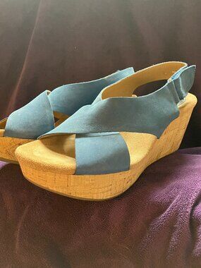 Clarks blue wedge-heel sandals